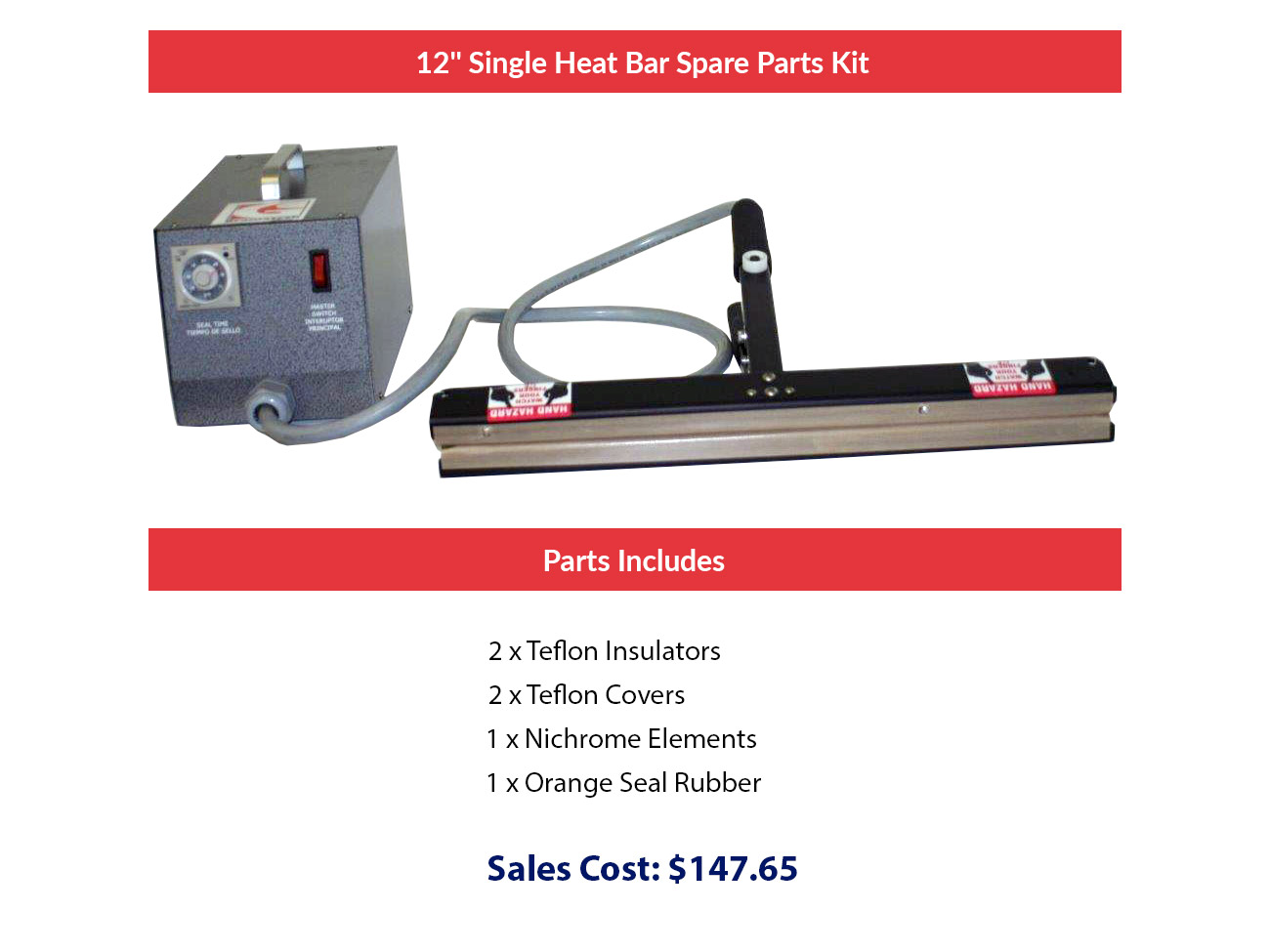 12" Single Heat Bar Spare Parts Kit